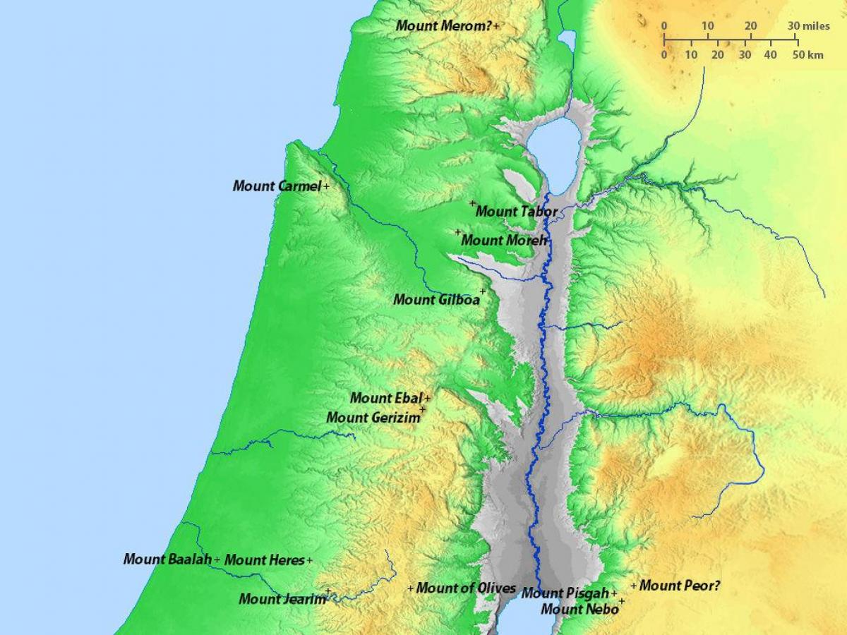 mapa de montañas de israel